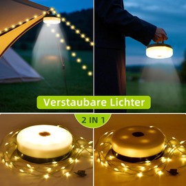 GEYUEYA Home 20 m Camping Fairy Lights, Camping Fairy Lights, Rollable Solar, Camping Lamp, Warm White, Solar Camping Fairy Lights with Remote Control, Solar and USB Charging