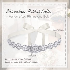 Crystal Wedding Sash Belt Bridal Applique Sash Belt Handcrafted Wedding Dress Belt Handmade Bridal Belts with Rhinestones Jeweled Belt for Bride Bridesmaid Women Wedding Party Prom(Beige, Silver)