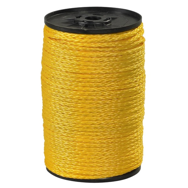 Aviditi TWR113 Polypropylene Hollow Braid Rope, 1000' Length x 3/16" Width, 450 lbs Tensile Strength, Yellow
