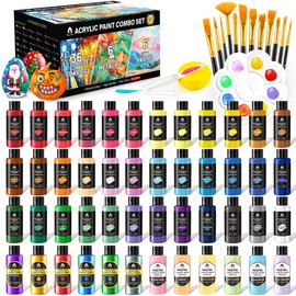 64 Pcs Classic & Metallic & Pastel Acrylic Paint Set with 12 Brushes, 2 Knives & Palette, 48 Colors (2oz/60ml) - for Adults, Kids, Artists & Beginners - Arts and Crafts Painting Kit