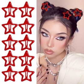 Paderison 10PCS Red Star Hair Clips Y2K Star Snap Hair Clips Metal Hair Barrettes for Girls Women Cute Y2K 2000s Star Hairpins Decoration Non Slip Star Hair Y2K Accessories for Thin Thick Hair