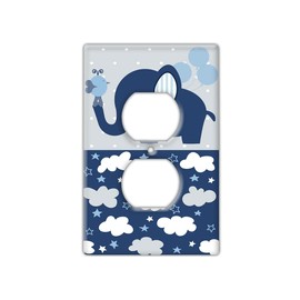 Decorative Wall Switch Cover Plate - Baby Elephant in Blue Decor Switch Plate - Cute Illustration Perfect for Nursery Room With Lots of Blues (Single Outlet Cover)