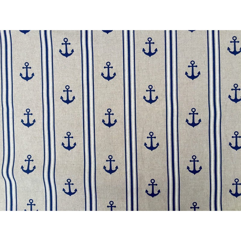 Marine Anchor Stripe Print Fabric - Curtain Upholstery Material -