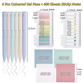 MAIHUO 6Pcs Gel Pens And 600 Sheets Transparent Sticky Notes,Bible sticky Note No Bleed Gel Pens,Book Annotating Set