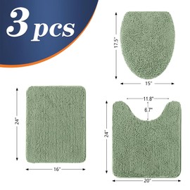 OLANLY Chenille Bath Rugs Sets with Toilet Lid Cover, 3 Piece, Sage Green