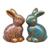 Set of 2 Small Ceramic Rabbit Statue, Handmade Reactive Glaze