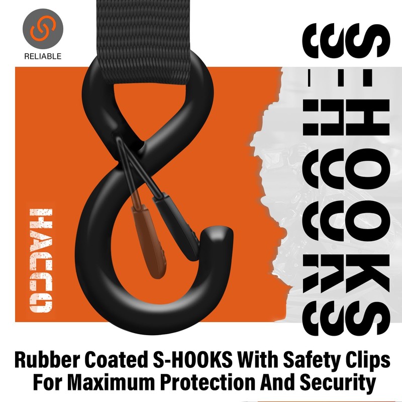 Haccoplanet Ratchet Tie Down Straps, 2340lb Break Strength, 4pc 1inch
