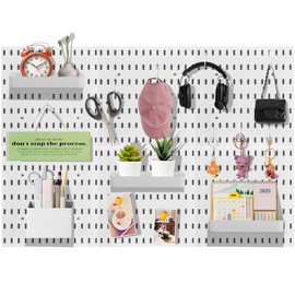 Sibosen Pegboard Combination Set, Plastic Pegboards and Accessories, Pegboard Wall Organiser Container for Craft Organisation, Ornament Display, Children's Room Storage, White, 56 x 84 cm