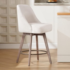 Bekrvio Counter Height Bar Stools, Modern Mid-Century Swivel Barstools with Backs and Wood Legs, Linen Fabric Upholstered Bar Chairs, 26" Seat Height Counter Stools for Kitchen Island, Off White