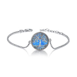 ONEFINITY 925 Sterling Silver Blue Opal Tree of Life Bracelet - Jewelry Gifts for Women
