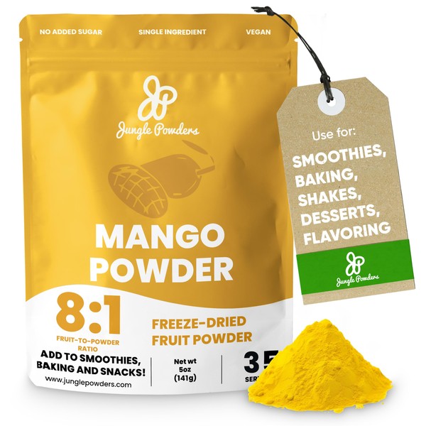 Jungle Powders Freeze Dried Mango Powder 5 Ounce Bag, Mango