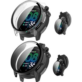 2pack Case for COROS PACE Pro GPS Sport Watch,NOUKAJU Protective Case,Built-in 9H Tempered Glass Film,Hard PC,Easy to Install,Drop-Proof,Scratch-Proof,Protective Cover for COROS PACE Pro(Black+Clear)