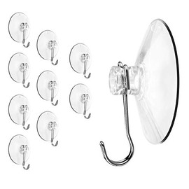Merriway BH06877 (10 Pcs) Clear Plastic Suction Hook with Steel Hook 35 mm Diameter (1.3/8 Inch) - Pack of 10 Pieces