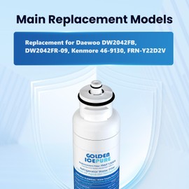 GOLDEN ICEPURE DW2042FR-09 Aqua Crystal Water Filter Replacement for Daewoo DW2042FB, 3Pack, Kenmore 469130, Refrigerator 111.7304561, 60199-0006802-00, FRN-Y22D2V, FRN-Y22D2W, FRNY22F2VI, 3019986700