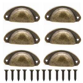 WUJENPEAHT 6 Pcs Antique Brass Cabinet Handles Vintage Kitchen Cupboard Handles Shell Cup Handles for Cupboard Cabinet Home Office Kitchen