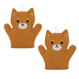 2 x Children's Scrubbing Mittens Body Sponge Glove Body Scrub Bath Scrubber Shower Brush Cute Shiba Inu Shower Brush Rubbing Towel