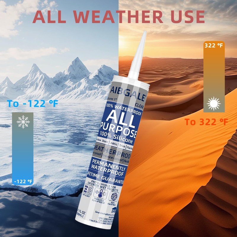 Clear Silicone Sealant, All-Purpose 100% Waterproof Silicone Caulk, Adhesive Caulking