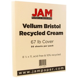 JAM PAPER Vellum Bristol 67lb Cardstock - 215.9 x 279.4 mm (8 1/2" x 11") Letter Coverstock - Cream - 50 Sheets/Pack