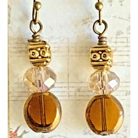 Etched Gold Dangle Earrings Amber Crystal. Jewelry Earrings for Women #3298FE172