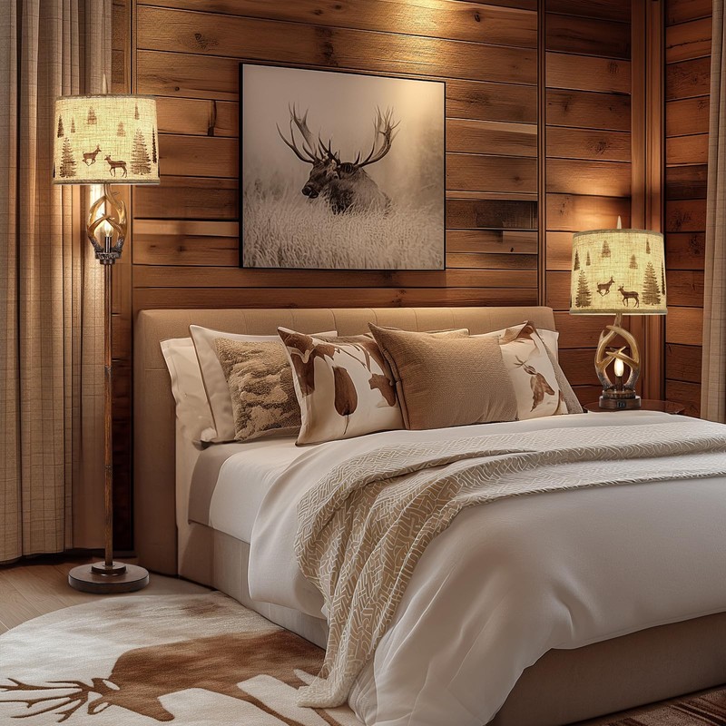 Scenekoy Rustic Farmhouse Antlers Floor Lamp with Nightlight Brown Finish