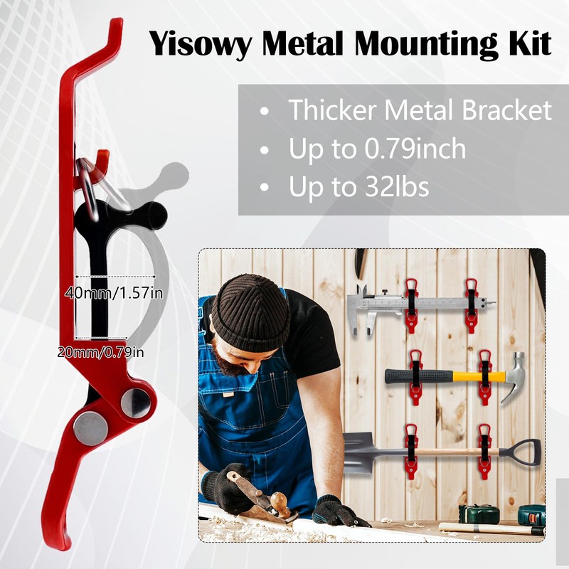 Yisowy Shovel Mounts for Roof Rack, Metal Rubber Clamps, Wall