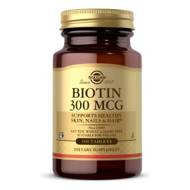 Solgar Biotina 300 Mcg 100 Tabletas Piel Uñas Cabello