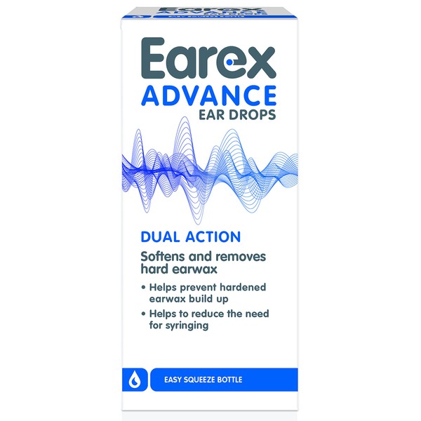 Earex Advance - removes hard ear wax- prevent ear wax build up - easy squeeze bottle - 12ml