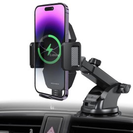 Universal Esoulk Wireless Car Charger 15W Fast Charging Auto Clamp Car Charger Phone Mount