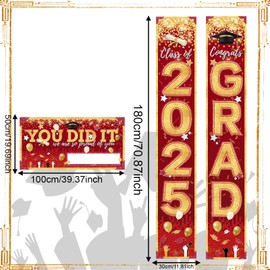 3pcs 2025 Graduation Banners DIY, Congrats Grad Door Banners Class of 2025 You Did It Grad Backdrop Porch Sign Commemorative Photo Props for College Graduation Party Decorations(Red)