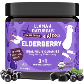 Llama Naturals Real Fruit Sambucus Elderberry Gummies for Kids | No Added Sugar Cane, Vegan, Organic Toddler Immune Support | Zinc & Natural Vitamin C | Children Immunity Boost | 60 ct (30 Days)