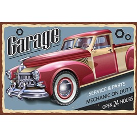 AGDeko® Tin Sign Car Garage Service Parts Open 24 Size 30 x 20 cm