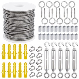Garden Wire Cable Railing Kit Heavy Duty 304 Stainless Steel 30m Wire Rope With Turnbuckle Tensioner Eye Screw Thimble Aluminum Crimping Sleeves 56 Pcs