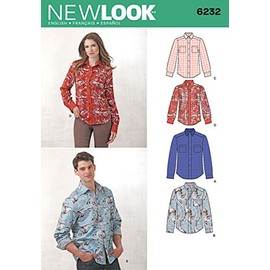Simplicity New Look Sewing Pattern 6232: Misses' and Men's Button Down Shirt, Size A (8-18 / XS-XL), paper, Multicolor, Original Version