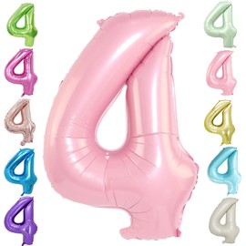 40Inch Blue Number 4 Digit Helium Balloons Foil Mylar Big Number Balloons for 4th 14 Birthday Wedding Bachelorette Birthday Bridal Shower Graduation Anniversary Celebration(Pink 4)