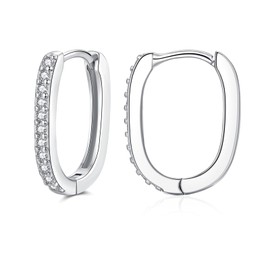 Josfeva 925 Sterling Silver Oval Hoop Earrings with AAAAA Cubic Zirconia, Silver Hoop Earrings for Women, U-Shaped Geometric Hoop Earrings, Hypoallergenic Minimalist Sleeping Cartilage Silver Earrings