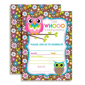 Owl Themed Birthday Party Celebration Invitations 20 5"x7" Fill in Cards with Twenty White Envelopes by AmandaCreation Look Whoo is Having a Birthday!