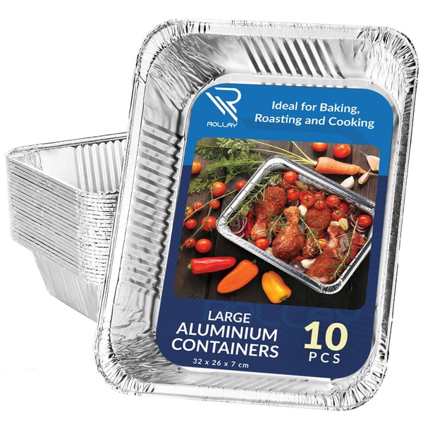 Rollay 10 Pack Large Aluminium Foil Trays Deep (32x26x7 cm)