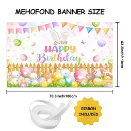 MEHOFOND 5.9x3.6ft Easter Happy Birthday Backdrop Easter Eggs Bunny Birthday Party Decorations Banner Spring Easter Theme Birthday Photography Background Rabbit Birthday Decor Photo Booth Props