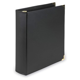 Samsill Classic Collection Leather 3 Ring Binder, Executive Presentation Portfolio, 2 Inch (Holds 425 Sheets), Brass Round Ring, Black