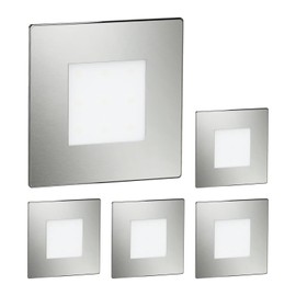 ledscom.de LED stair light, FEX stair light for indoor and outdoor use, square, stainless steel, 85 x 85 mm, blue, pack of 5