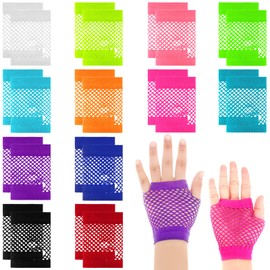 24 Pairs 80s 90s Fingerless Fishnet Neon Gloves Mesh Gloves Neon Costume Gloves for Women Girls Party Decor