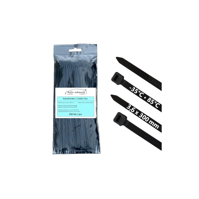 Auto-schmuck Pack of 200 Cable Ties UV Resistant Temperature Resistant