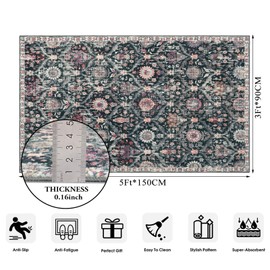 Lahome Moroccan Trellis Washable Small Area Rug, 3x5 Black Rug for Bedroom Living Room, Non-Slip Oriental Accent Throw Carpet for Kitchen Office Entryway Bathroom Office, Black/Multi