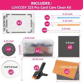 LUVCOSY 223 Pcs Trading Card Care Cleaning Kit, Sports Card Care Flattening Kit with Card Grading Centering Tool for TCG PSA Rated Sports Cards Collectors to Repair and Grade Card.