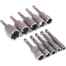 Makita Compatible Haikoki Compatible Socket Bit Set of 10 Magnets, Impact Screwdriver, Wrench Socket, 0.2 - 0.7 inches (6 - 19 mm), Bit Diameter: 0.25 inches (6.35 mm), Hex Shaft, Electric Drill Bit,