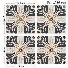 Poromoro Spanish Portuguese Azulejo Style Peel and Stick Backsplash Tile Stickers Set of 16 pcs(3.9_4)