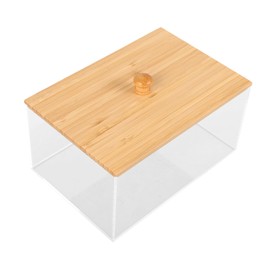 FELTECHELECTR Acrylic Dryer Sheet Container with Bamboo Lid for Laundry Room Organization Lightweight and Practical Storage Box to Reduce Clutter Your Home