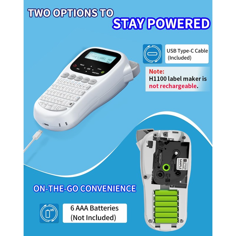 Vixic Label Maker, H1100 Label Maker Machine with-Tape, Portable Label