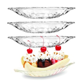 Glass Banana Split Dish Boat, Ice Cream Sundae Dish, Clear Dessert Dishes Set of 4, Stackable Dishwasher Safe Banana Split for Fruit, Yogurt, Salad, Snack 6 oz