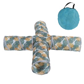 Cat Tunnels Collapsible Printed 4 Way Cat Tube with Storage Bag for Pet Play Puppy Kitten